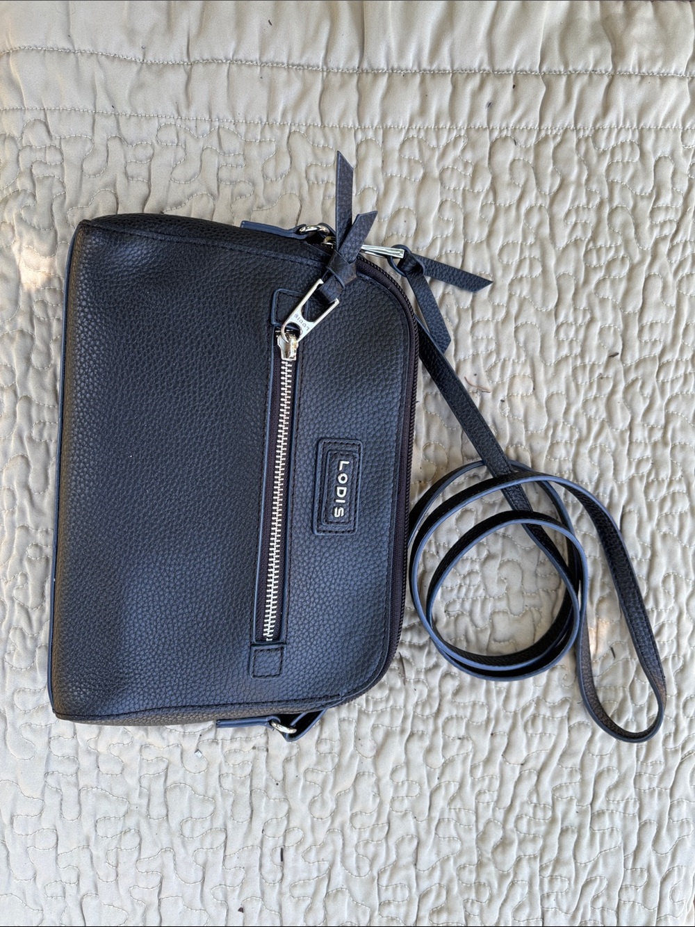 Lodis Black Pebbled Leather Crossbody with Silver Hardware